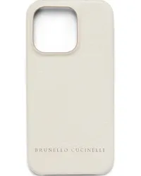 Brunello Cucinelli Leder-Handyhülle mit Logo-Prägung Nude