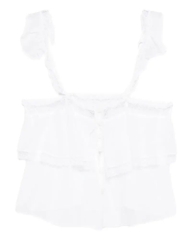 forte_forte Gerüschtes Oberteil mit Spitzenbesatz - Weiß Weiß