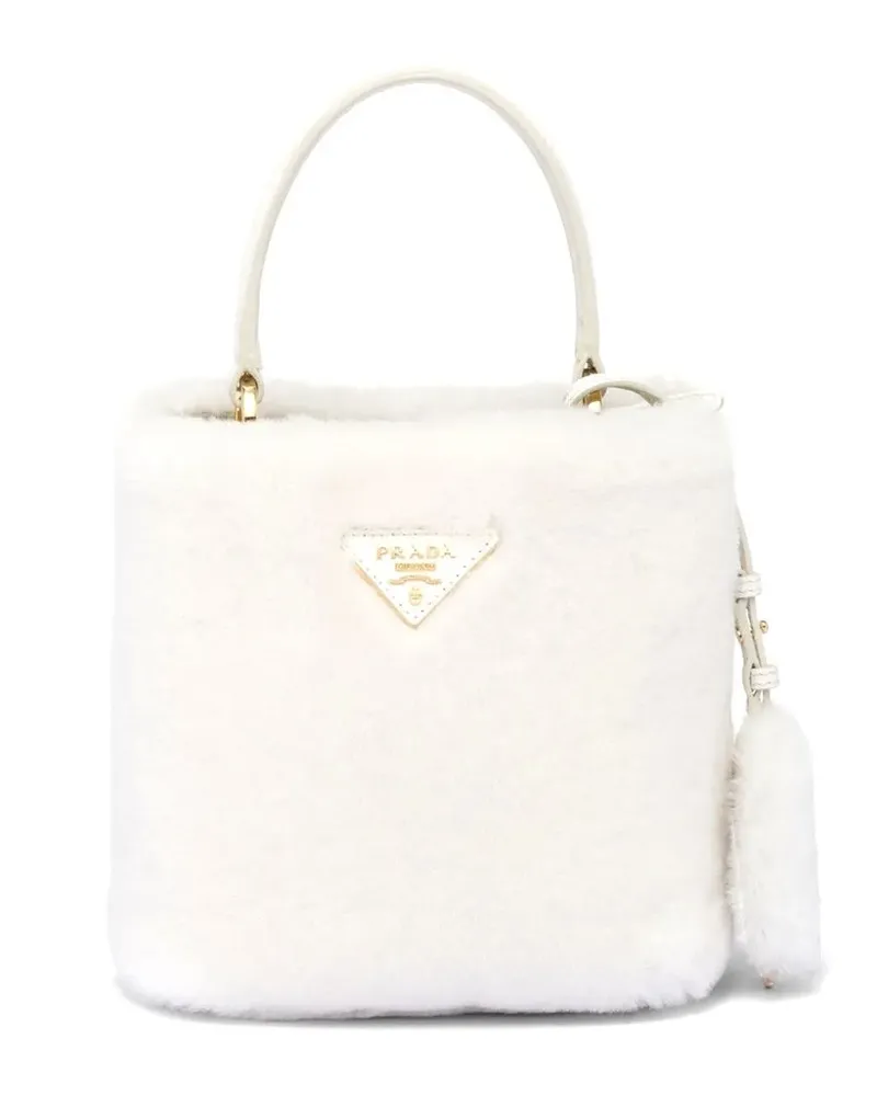 Prada Mini Panier Shopper mit Shearling - Weiß Weiß