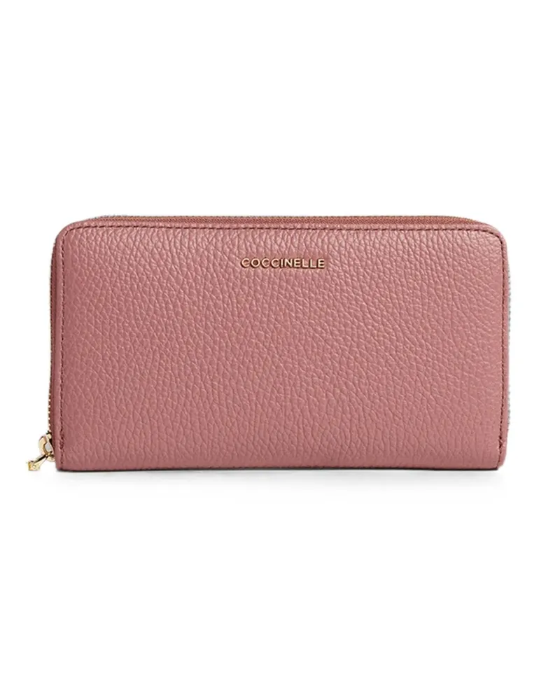 Coccinelle Großes Portemonnaie aus gekörntem Metallic-Leder - Rosa Rosa