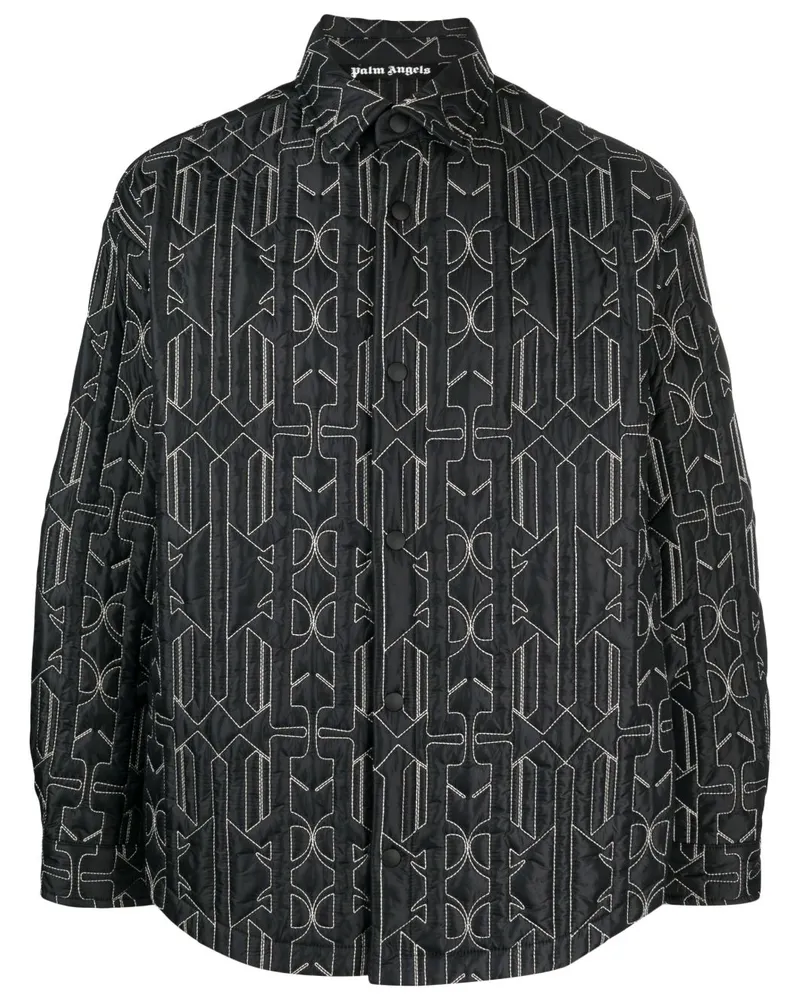Palm Angels Gesteppte Hemdjacke mit Monogramm - Grau Grau
