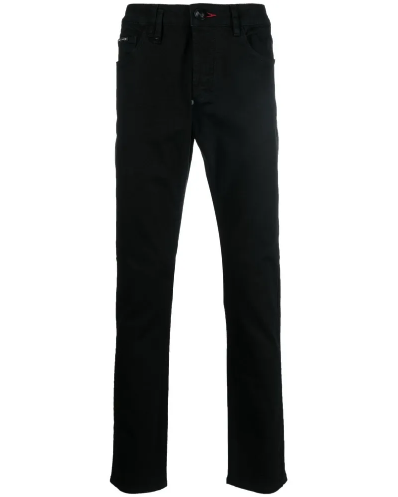 Philipp Plein Slim-Fit-Jeans mit Logo-Patch - Schwarz Schwarz