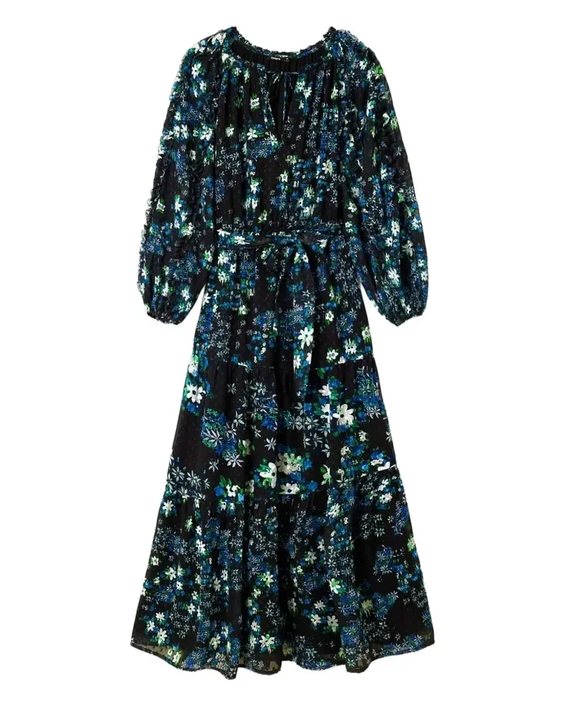 Desigual Geblümtes Midikleid mit Rüschen - Schwarz Schwarz