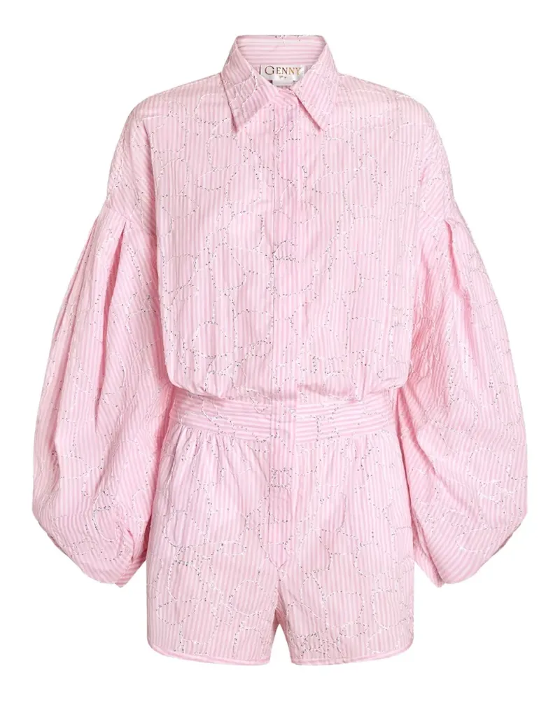 Genny Gestreifter Playsuit mit Ballonärmeln - Rosa Rosa