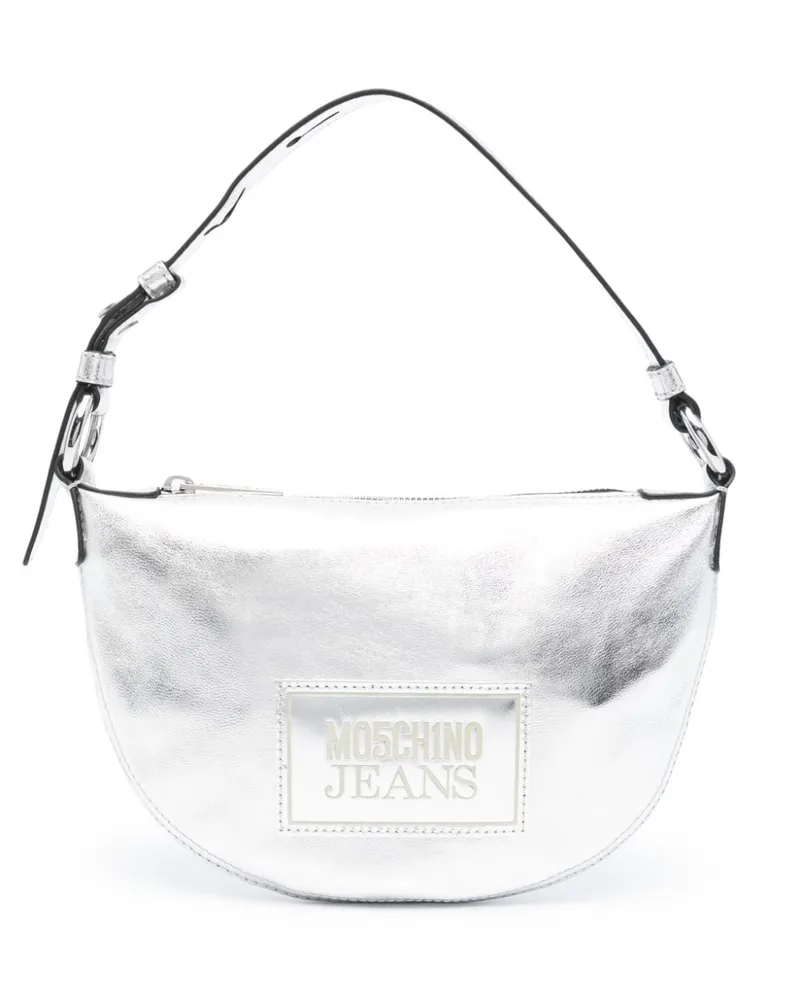 Moschino Schultertasche mit Logo-Applikation - Silber Silber
