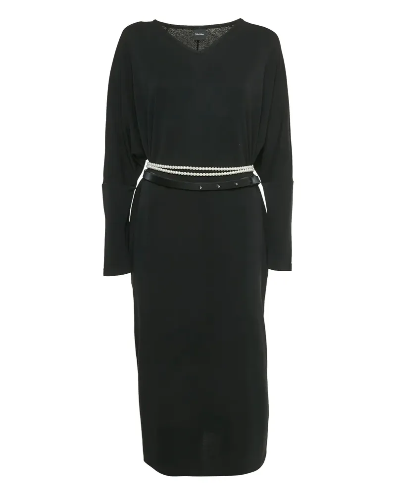 Max Mara V-neck leather-belt midi dress - Schwarz Schwarz