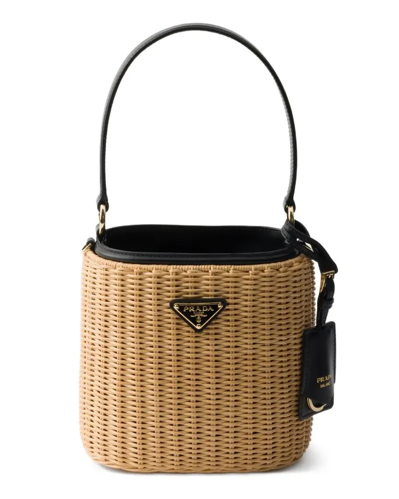 Prada Beuteltasche aus Korb und Leder - Nude Nude