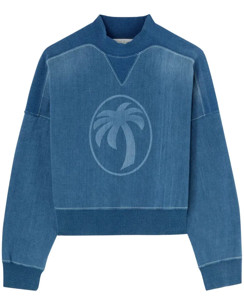 Palm Angels Ausgeblichenes Jeans-Sweatshirt mit Print - Blau Blau