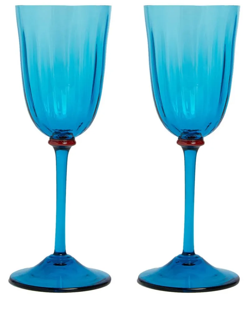 La DoubleJ Set aus zwei Rainbow Murano-Weingläsern - Blau Blau