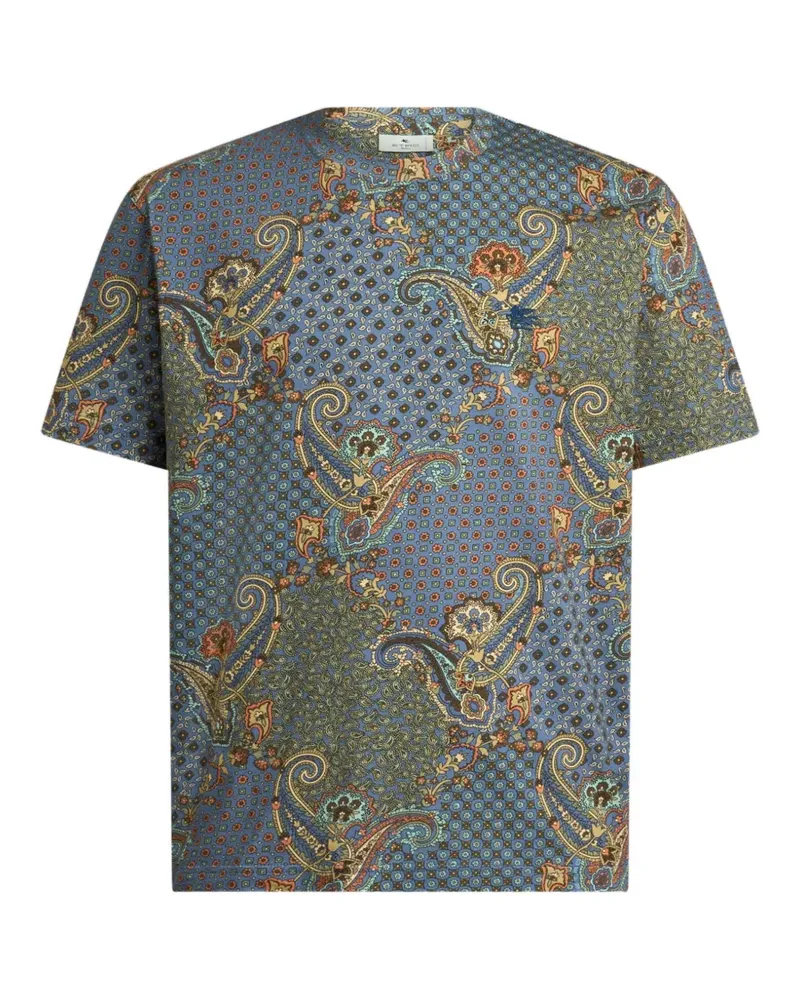 Etro cotton-jersey T-shirt with Paisley and tie-motif - Blau Blau