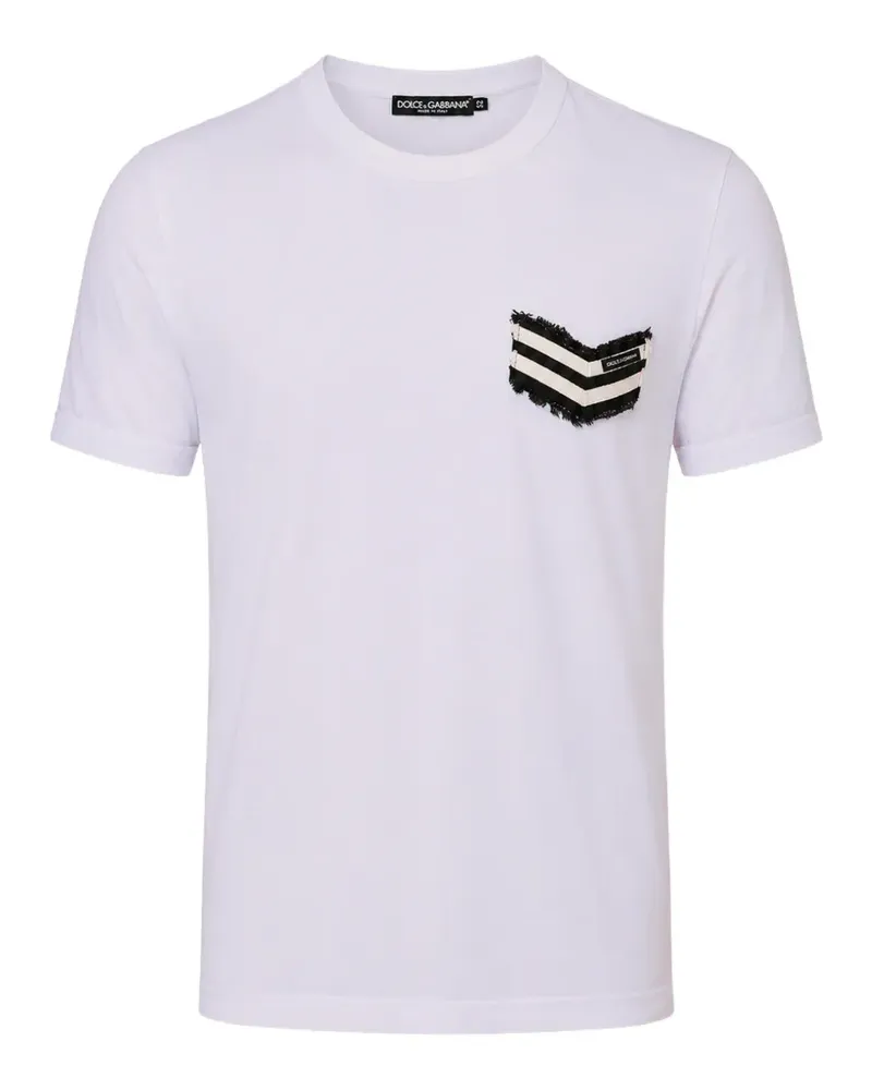 Dolce & Gabbana Ausgefranstes T-Shirt mit Zickzack-Patch - Weiß Weiß