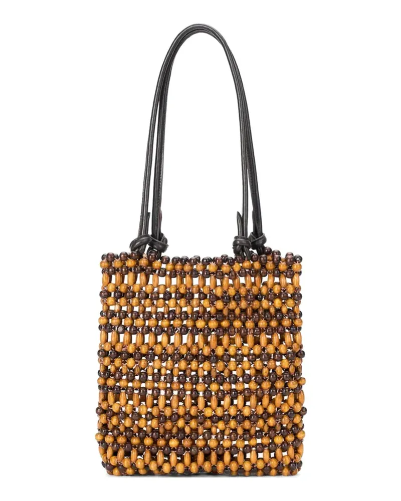 STAUD mini Baja beaded tote bag - Nude Nude