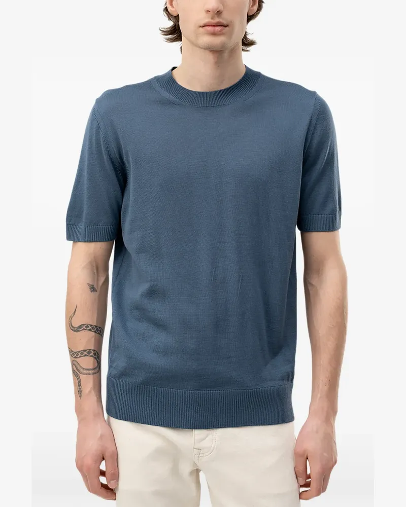 HUGO BOSS Kurzärmeliger Pullover mit geripptem Besatz - Blau Blau