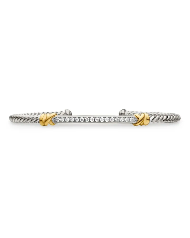 David Yurman Petite Helena Classic Cable Station Armband aus 18kt Gold und Sterlingsilber mit Diamanten (3mm Silber