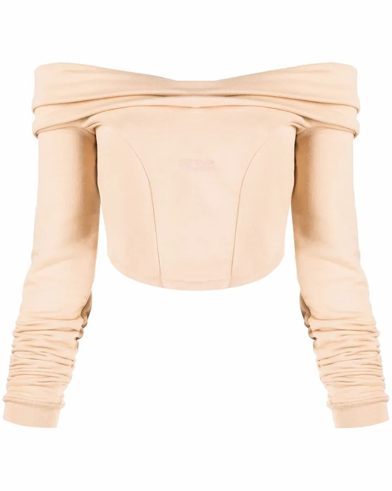 GCDS Schulterfreies Sweatshirt mit Logo - Nude Nude