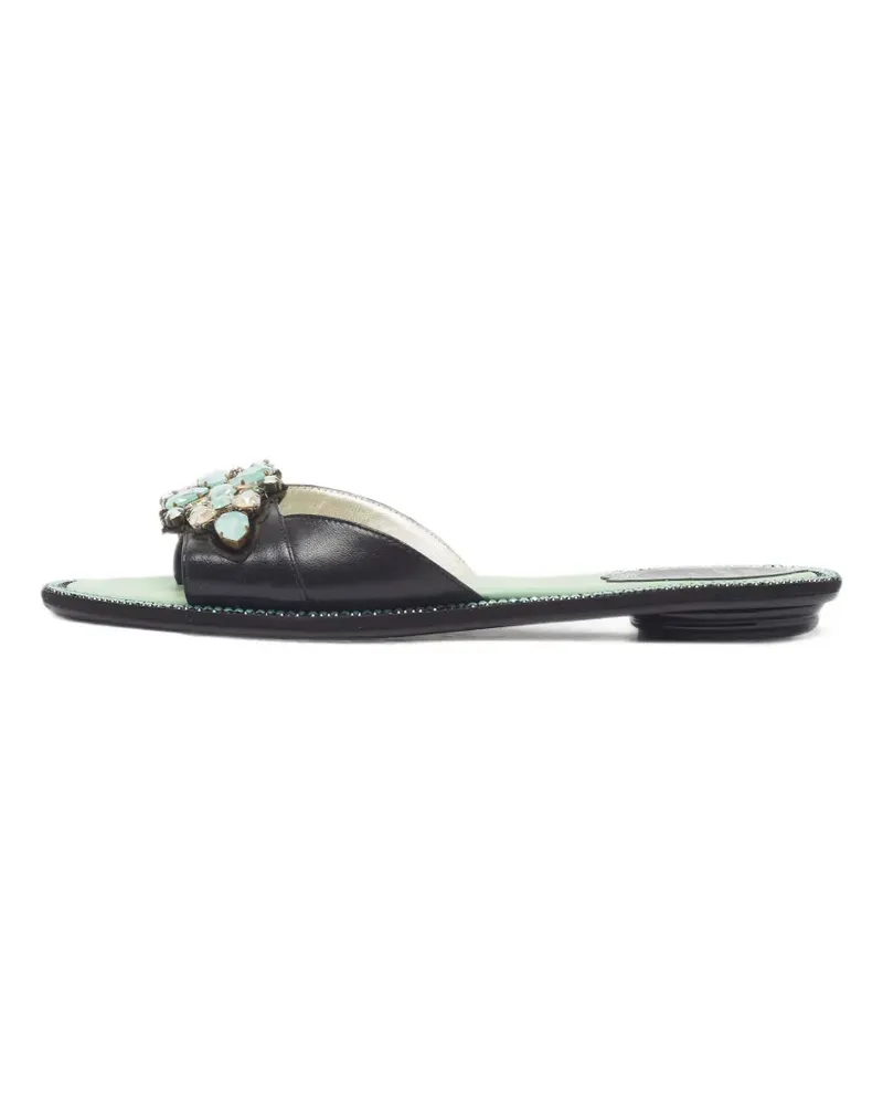 René Caovilla Flache Sandalen mit Kristallen - Schwarz Schwarz
