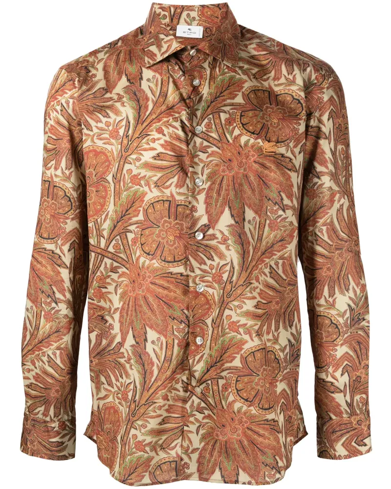 Etro Pegaso Hemd mit Blatt-Print - Orange Orange