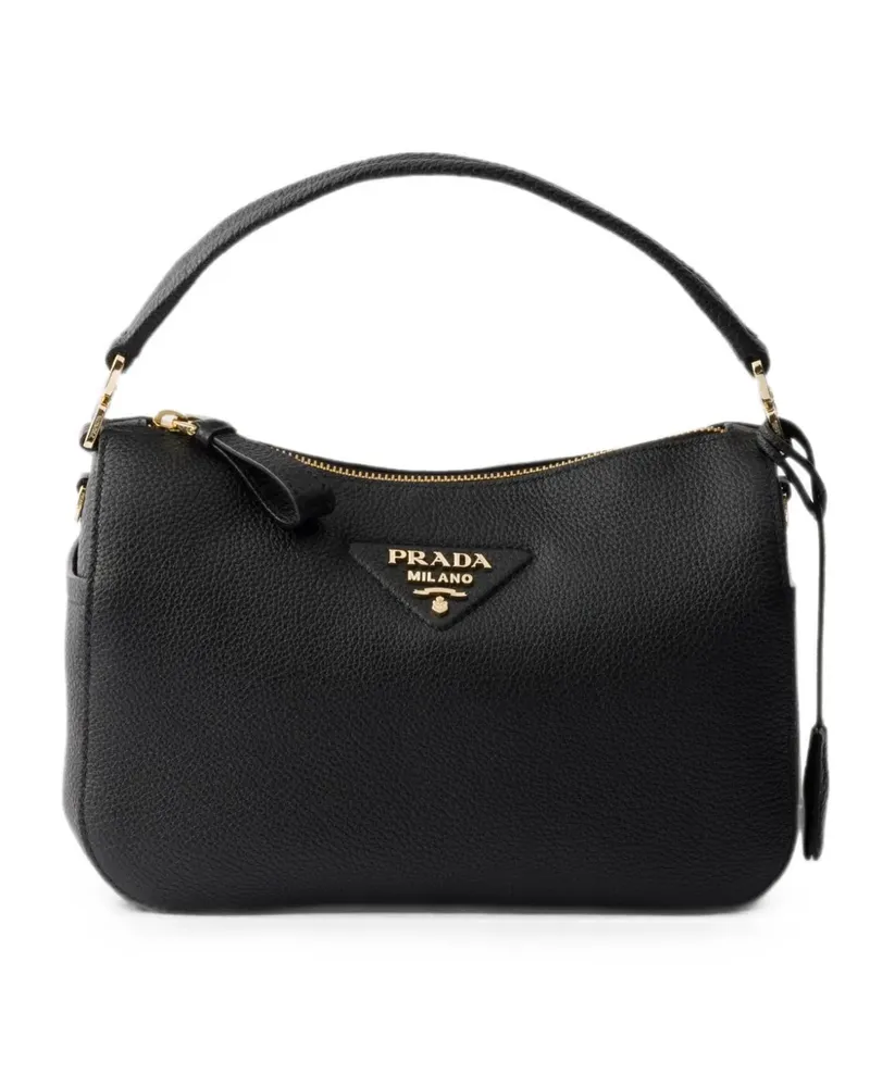 Prada Sfera Tote Bag aus gekörntem Leder mit Logo-Schild - Schwarz Schwarz