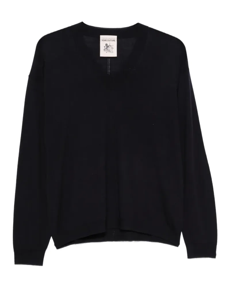 Semicouture V-neck wool sweater - Blau Blau