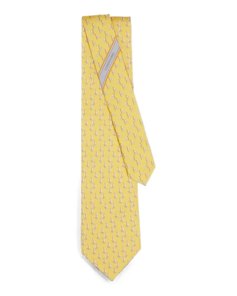 Ferragamo Catamarano Krawatte mit Segelboot-Print Gelb