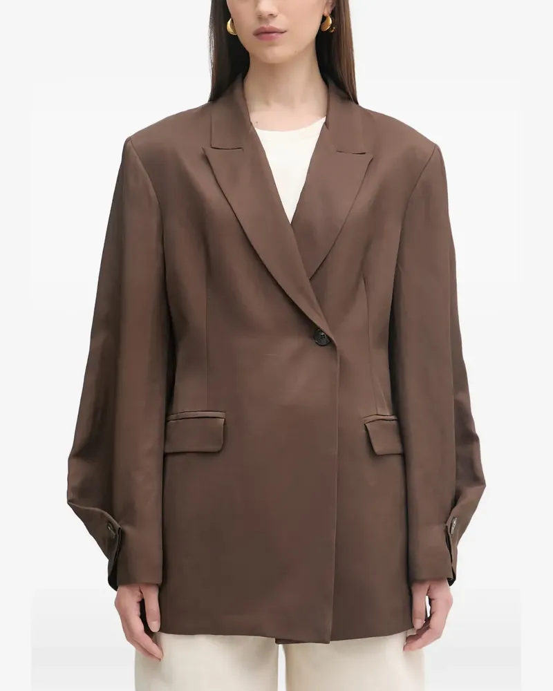 HAVEONE single-breasted puff-sleeve blazer - Braun Braun