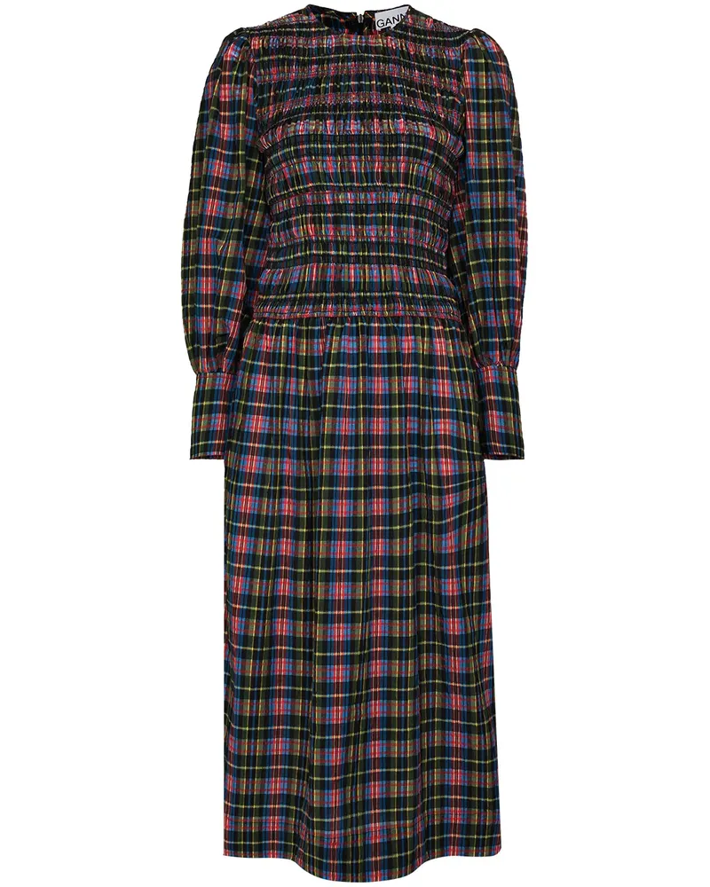 Ganni Kariertes Seersucker-Midikleid - Grün Grün