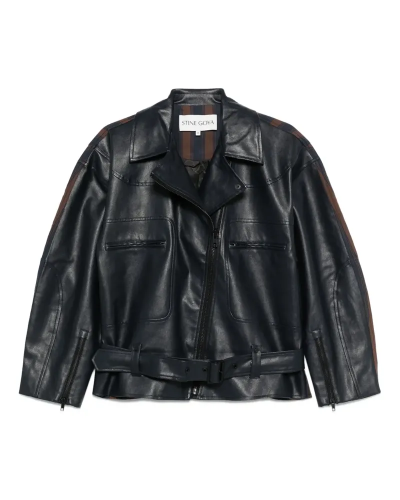 Stine Goya Gestreifte Bikerjacke mit Gürtel - Blau Blau