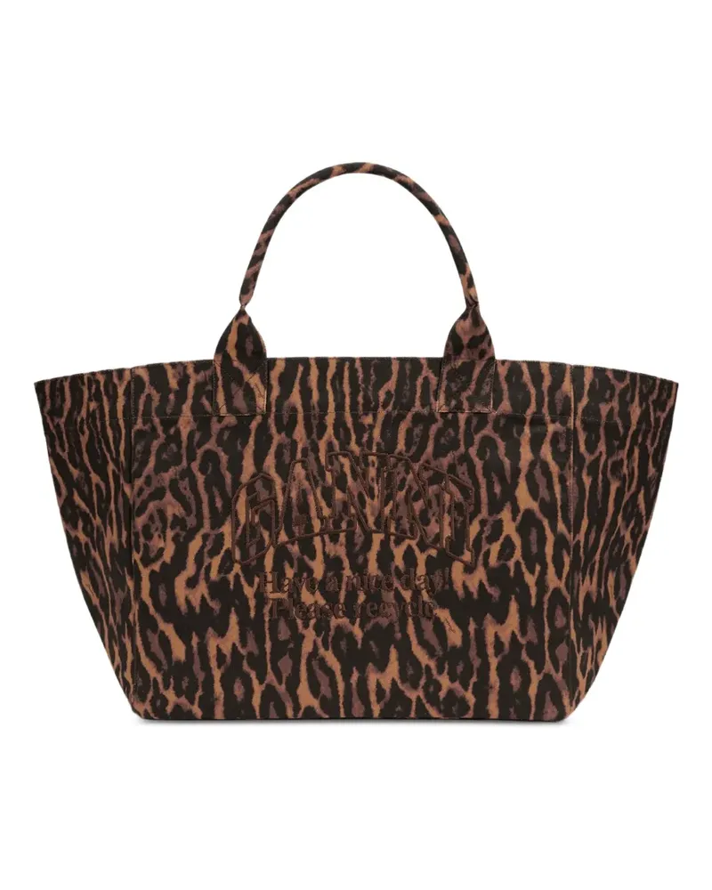 Ganni XXL Tote Bag mit Leopardenprint - Braun Braun