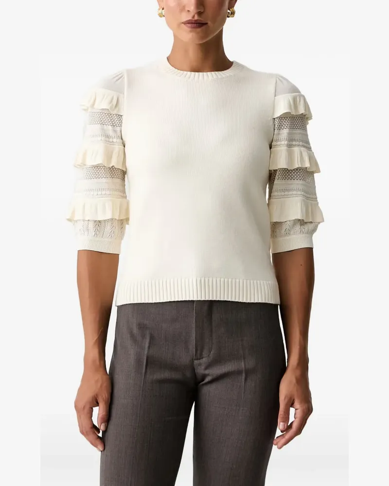 Twin-Set mesh-stitch jumper with ruffles - Weiß Weiß