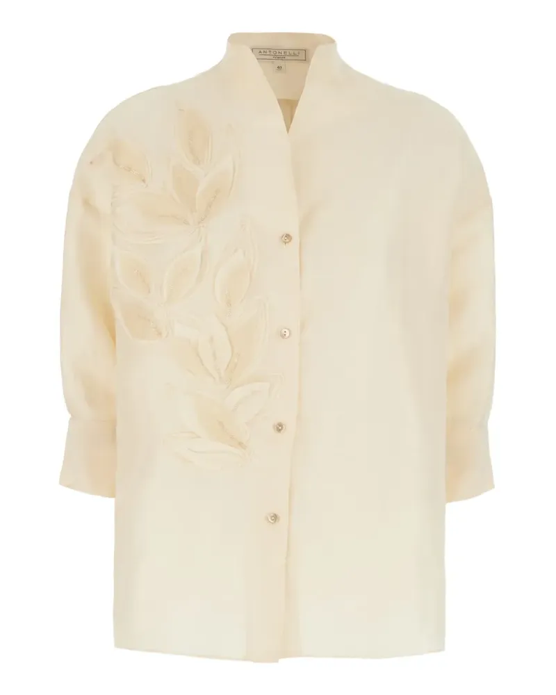 Antonelli Firenze sequin-embellished leaf-patch shirt - Nude Nude