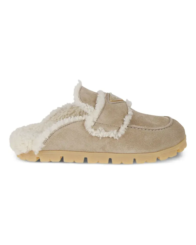 Prada Mules aus Wildleder mit Shearling - Nude Nude