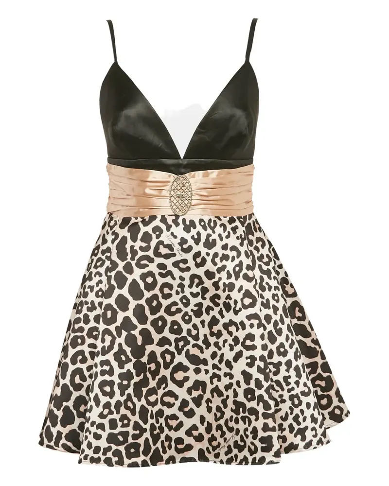 Elisabetta Franchi Satinkleid mit Leoparden-Print - Schwarz Schwarz