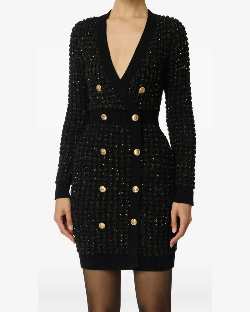 Elisabetta Franchi buttoned V-neck mini dress - Schwarz Schwarz