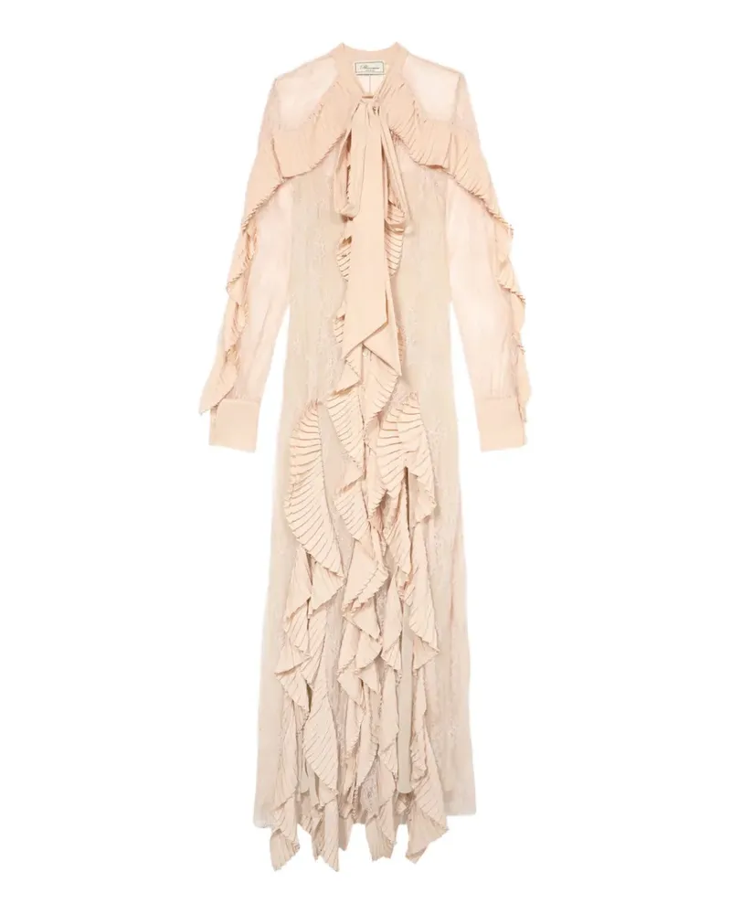 Blumarine Georgette-Maxikleid mit Spitze - Nude Nude