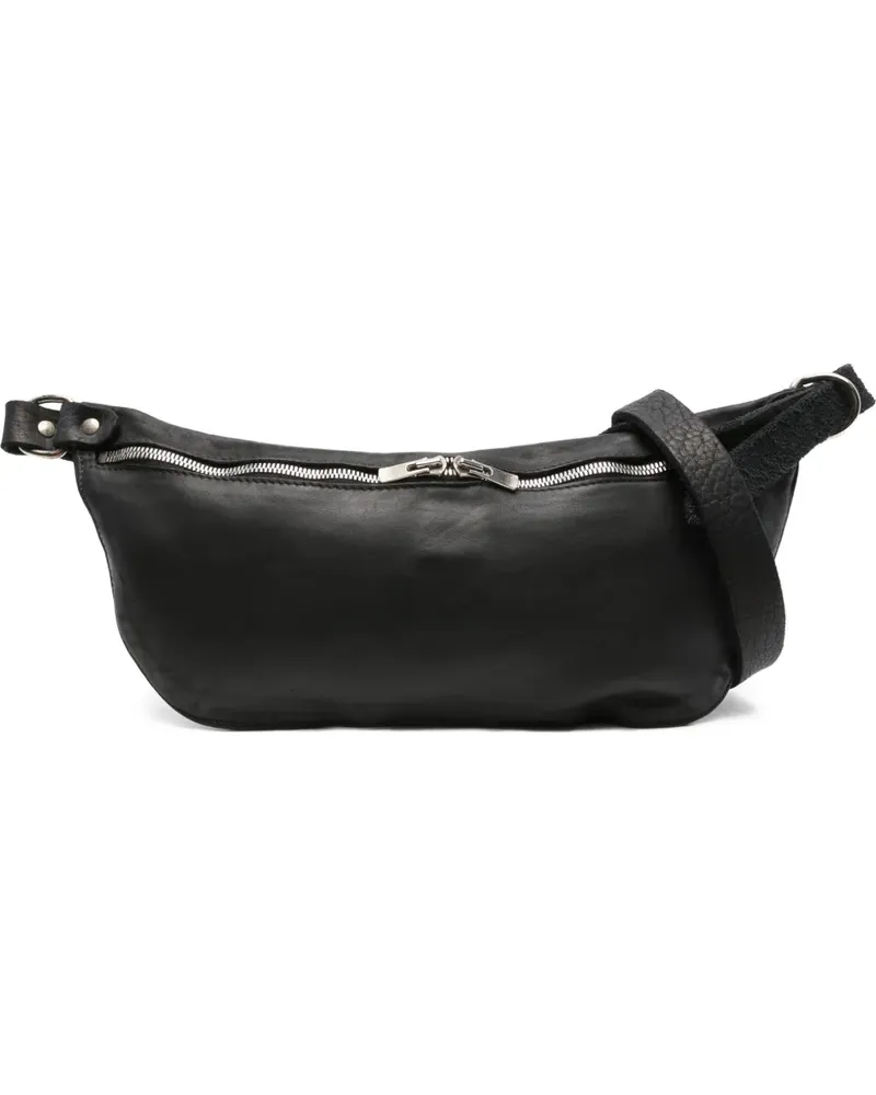 GUIDI Gebogener Tote Bag mit Reißverschluss - Schwarz Schwarz