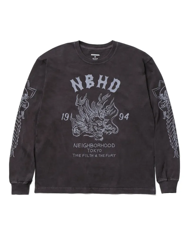 Neighborhood Langarmshirt mit Drachen-Print - Grau Grau