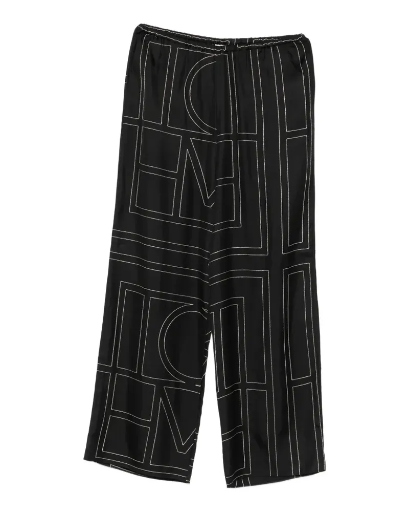 Totême monogram-print wide-leg trousers - Schwarz Schwarz