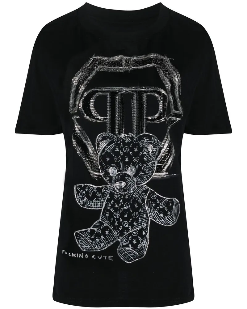 Philipp Plein T-Shirt mit Teddy-Print - Schwarz Schwarz