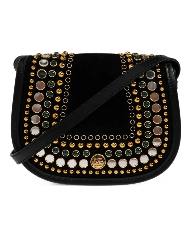 Etro Verzierte Schultertasche aus Wildleder - Schwarz Schwarz
