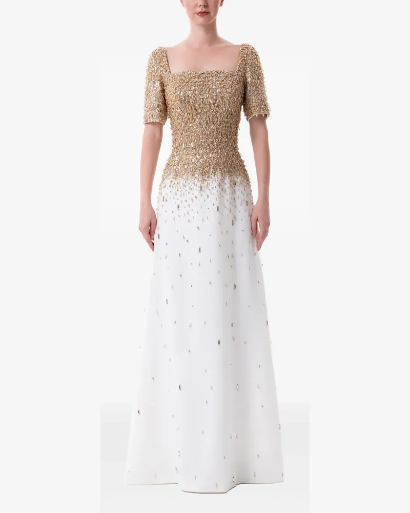 Dina Melwani Maxikleid mit Kristallen - Weiß Weiß