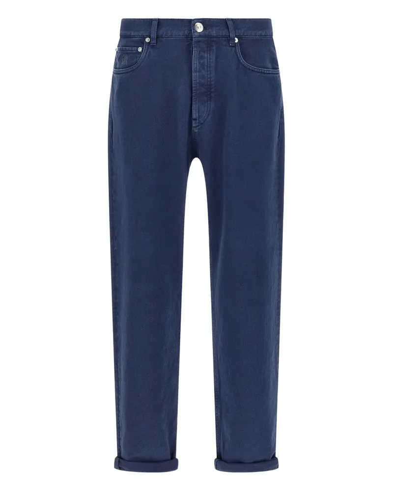 Brunello Cucinelli Stückgefärbte Jeans mit Logo-Patch - Blau Blau