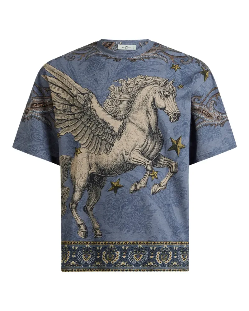 Etro cotton-jersey T-shirt with placed Pegaso-print - Blau Blau