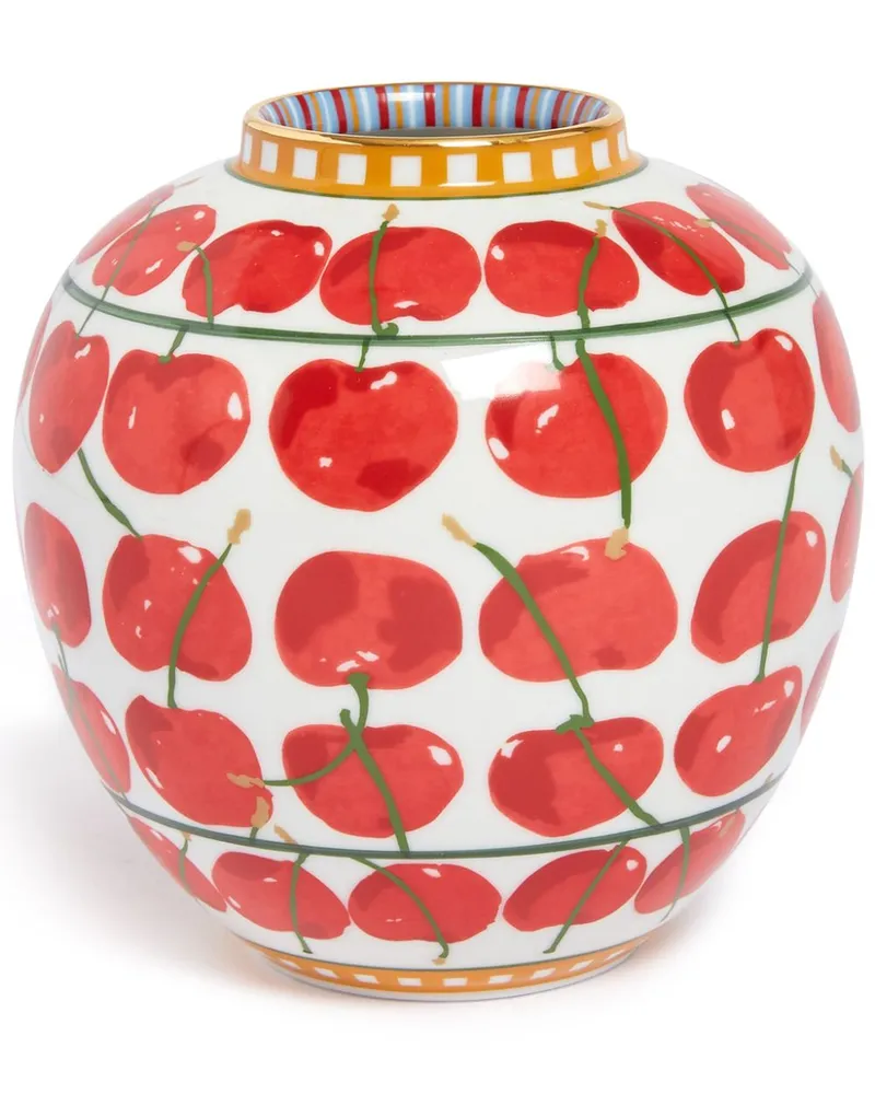 La DoubleJ Vase mit Kirschen-Print Weiß