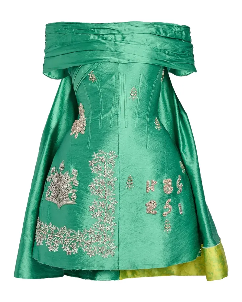 Erdem embellished off-the-shoulder mini dress - Grün Grün