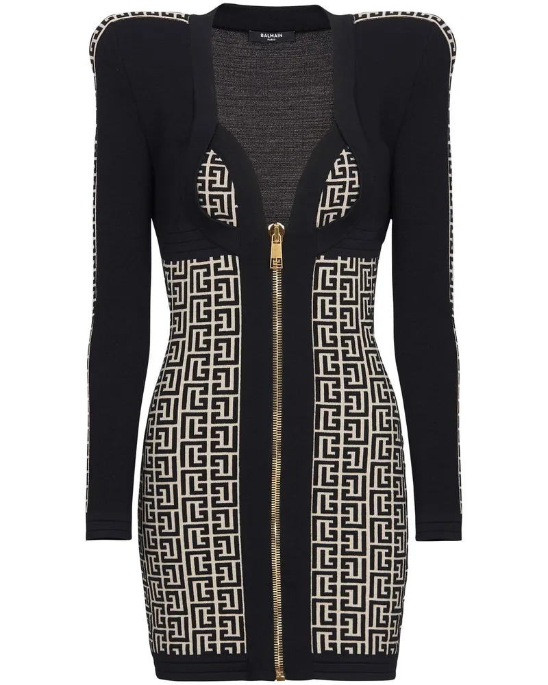 Balmain PB Minikleid mit Monogramm-Print - Schwarz Schwarz