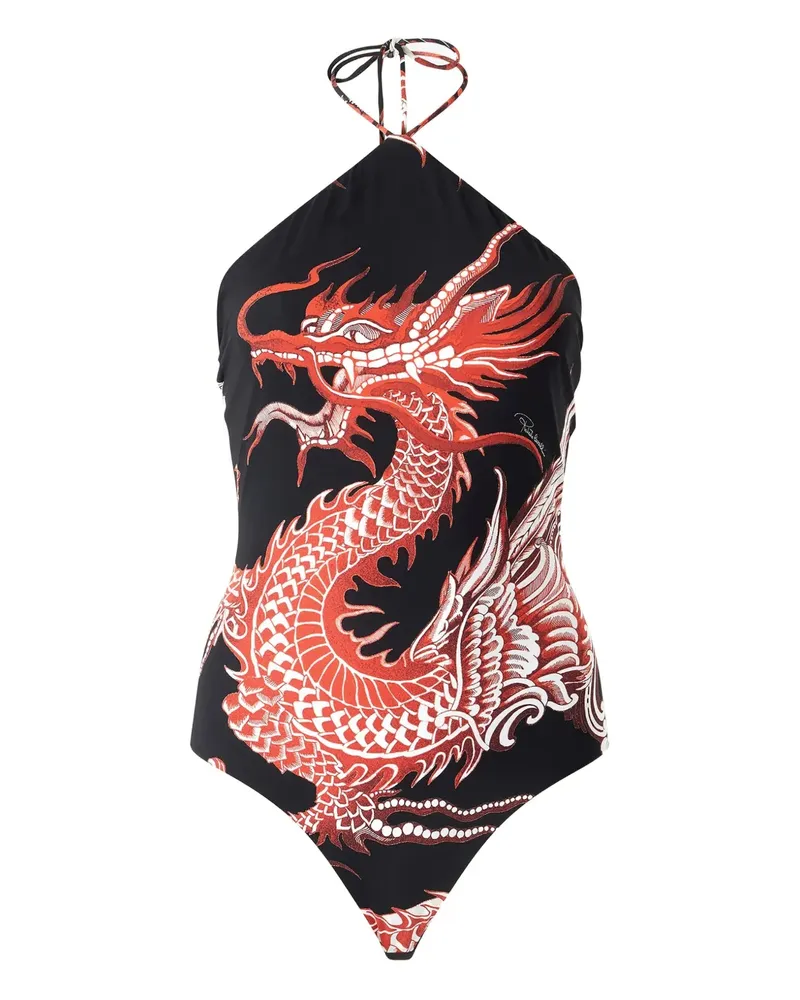 Roberto Cavalli Neckholder-Body mit Drachen-Print - Schwarz Schwarz