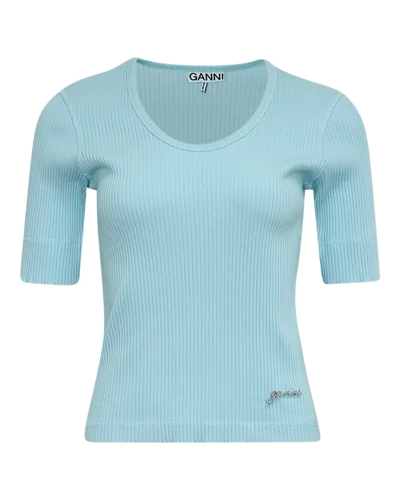 Ganni T-Shirt mit Logo-Verzierung - Blau Blau