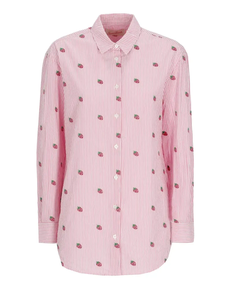 MC2 Saint Barth Brigitte strawberry-embroidered striped shirt - Rosa Rosa