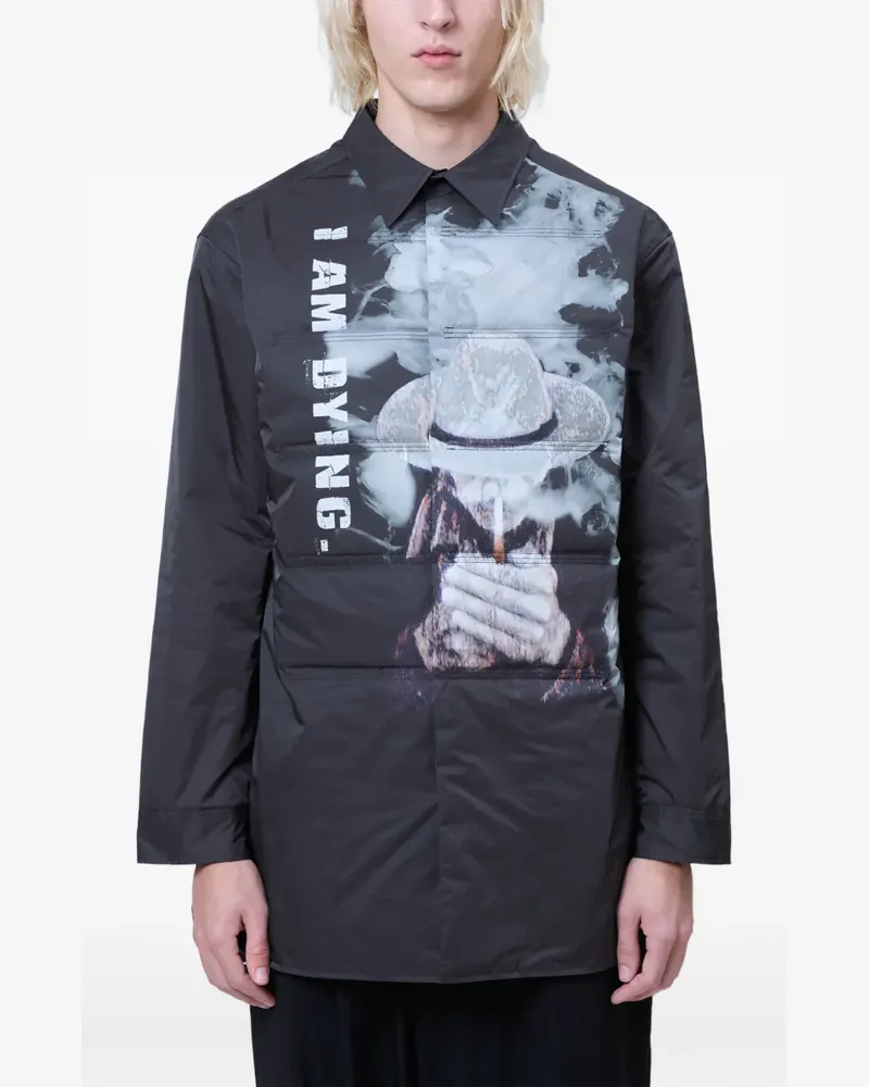 Yohji Yamamoto Wattiertes Hemd mit Print - Schwarz Schwarz