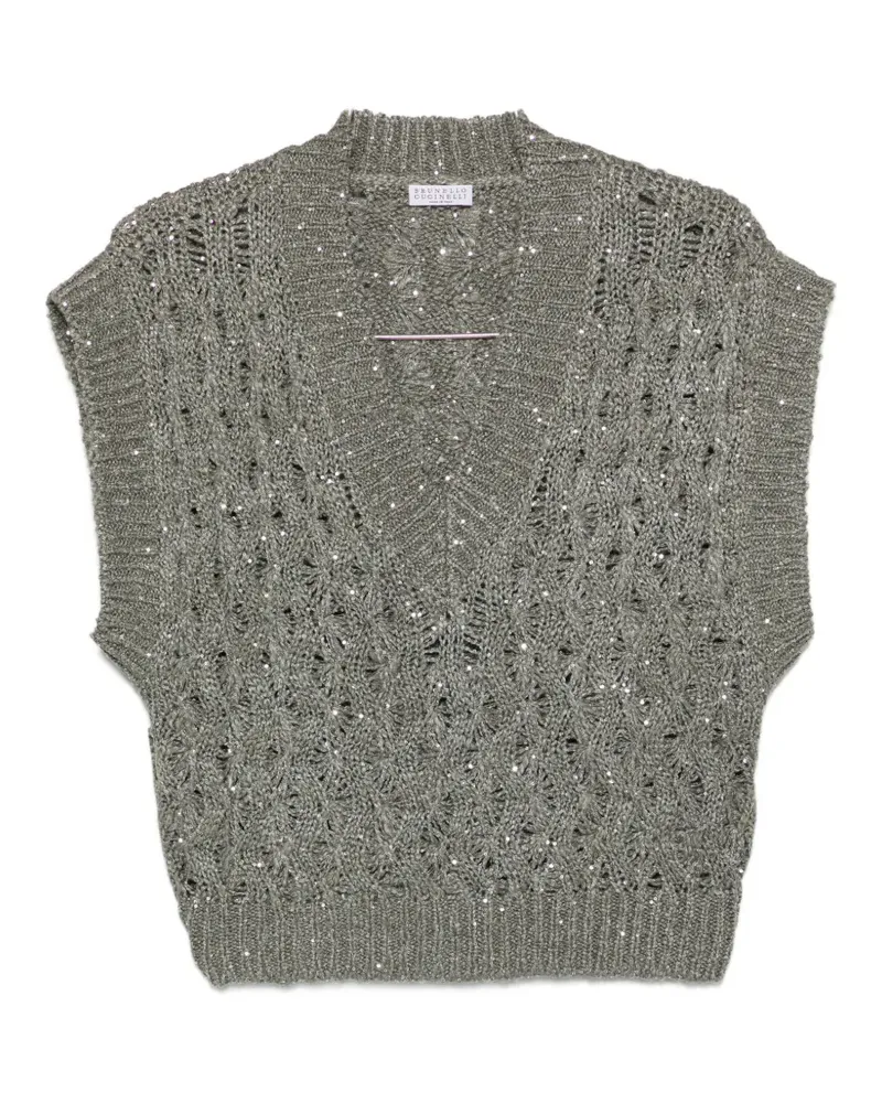Brunello Cucinelli sequin V-neck knitted vest - Grau Grau